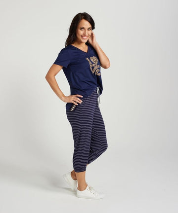 Zafina Three Quarter Pant - Ink / Stripe